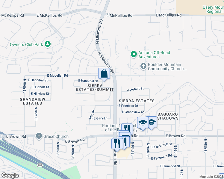 map of restaurants, bars, coffee shops, grocery stores, and more near 1507 North Sierra Heights in Mesa