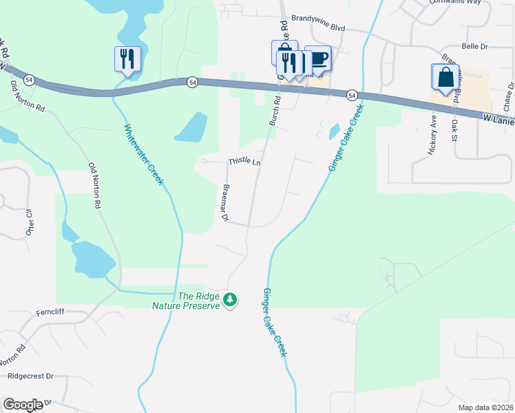 map of restaurants, bars, coffee shops, grocery stores, and more near 270 Burch Road in Fayetteville
