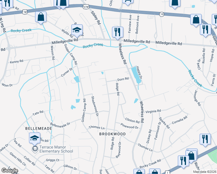 map of restaurants, bars, coffee shops, grocery stores, and more near 2318 Sumac Drive in Augusta