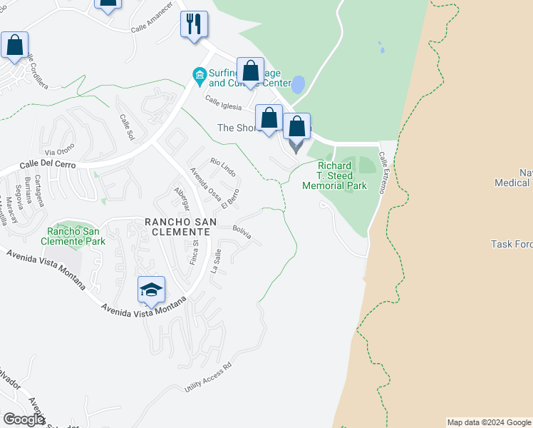 map of restaurants, bars, coffee shops, grocery stores, and more near 615 Del Dios in San Clemente