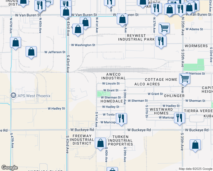 map of restaurants, bars, coffee shops, grocery stores, and more near 4013 West Lincoln Street in Phoenix