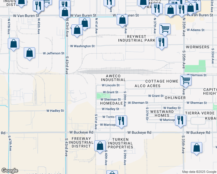 map of restaurants, bars, coffee shops, grocery stores, and more near 4013 West Lincoln Street in Phoenix