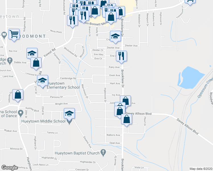 map of restaurants, bars, coffee shops, grocery stores, and more near 123 Hart Avenue in Bessemer