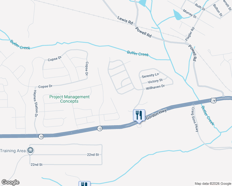 map of restaurants, bars, coffee shops, grocery stores, and more near 235 Sims Court in Grovetown