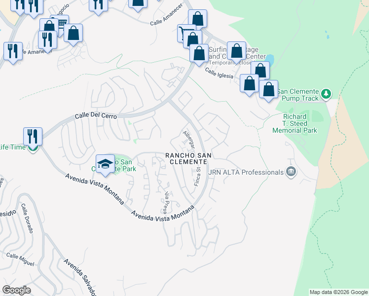 map of restaurants, bars, coffee shops, grocery stores, and more near 36 Albergar in San Clemente