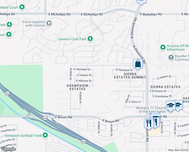 map of restaurants, bars, coffee shops, grocery stores, and more near 1503 North Steele in Mesa