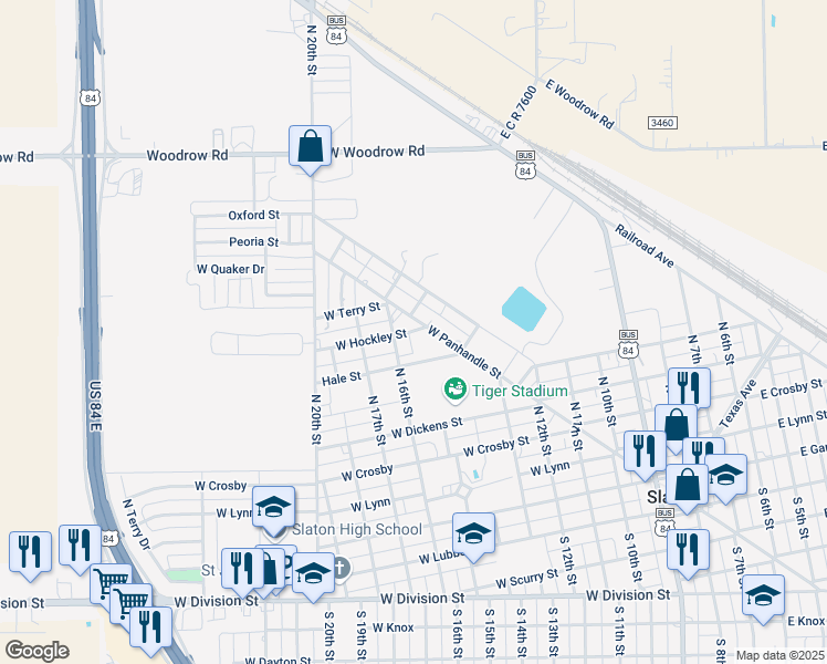 map of restaurants, bars, coffee shops, grocery stores, and more near 801 W Hockley St in Slaton