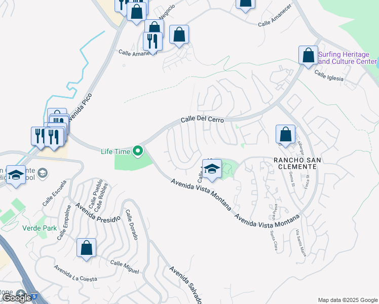 map of restaurants, bars, coffee shops, grocery stores, and more near 31 Burriana in San Clemente