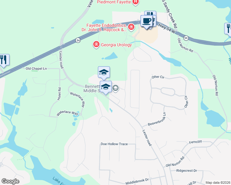 map of restaurants, bars, coffee shops, grocery stores, and more near 210 Lester Road in Fayetteville