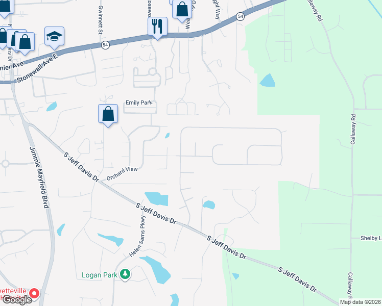 map of restaurants, bars, coffee shops, grocery stores, and more near 140 Stillwood Drive in Fayetteville