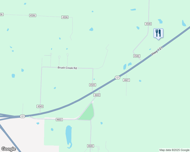 map of restaurants, bars, coffee shops, grocery stores, and more near 12594 Texas 121 in Trenton