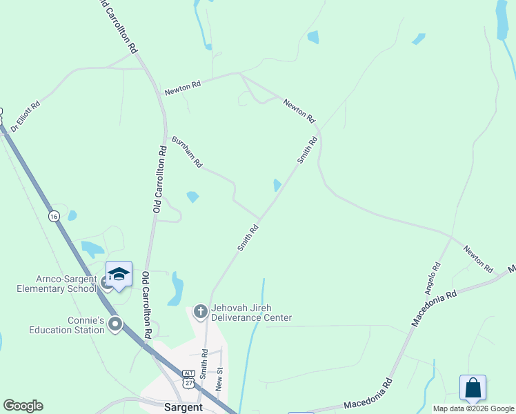 map of restaurants, bars, coffee shops, grocery stores, and more near 374 Smith Road in Newnan