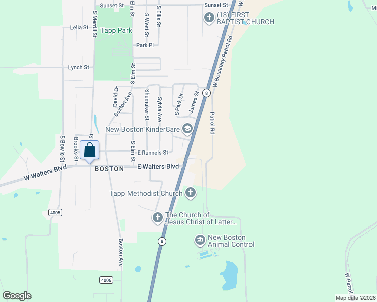 map of restaurants, bars, coffee shops, grocery stores, and more near 1199 South McCoy Boulevard in New Boston