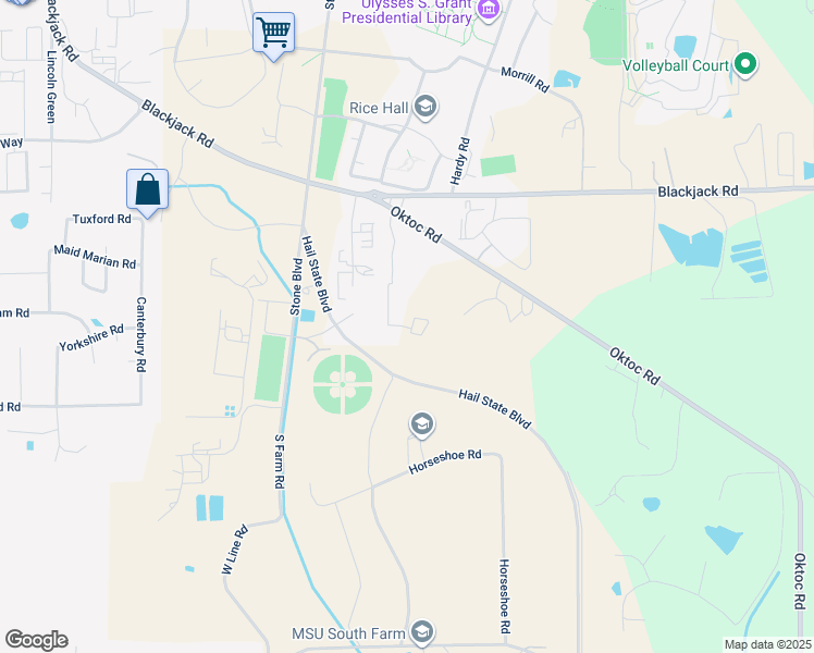 map of restaurants, bars, coffee shops, grocery stores, and more near 21 Ace Avenue in Starkville