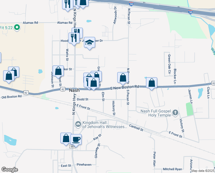 map of restaurants, bars, coffee shops, grocery stores, and more near in Nash