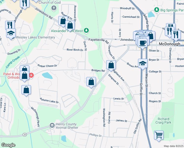 map of restaurants, bars, coffee shops, grocery stores, and more near 150 Hampton Circle in McDonough