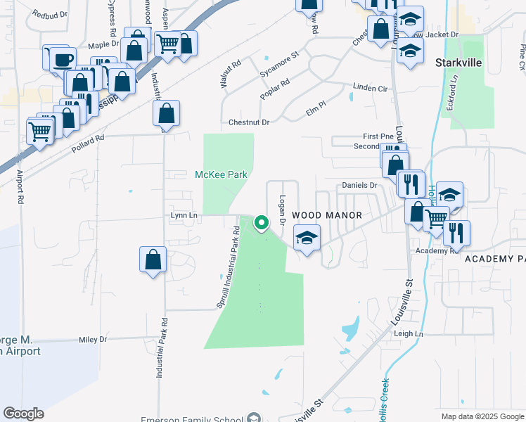 map of restaurants, bars, coffee shops, grocery stores, and more near 240 Helen Circle in Starkville