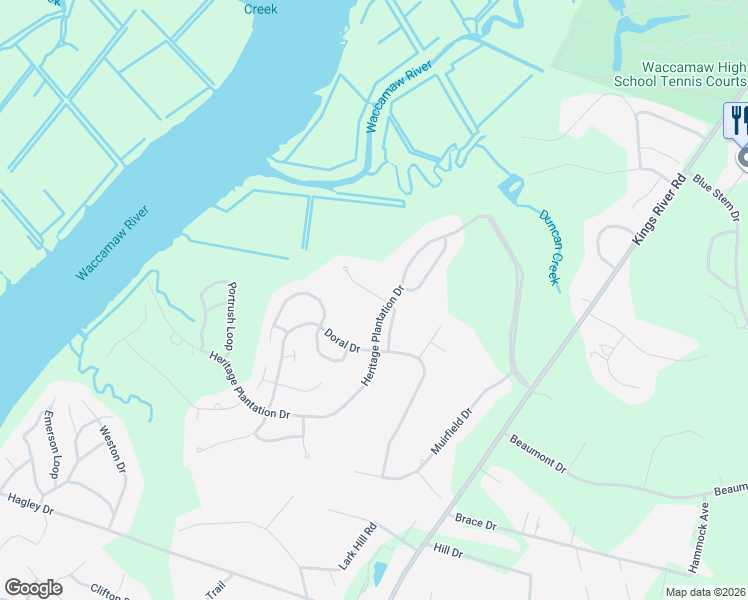 map of restaurants, bars, coffee shops, grocery stores, and more near 89 Berwick Drive in Pawleys Island