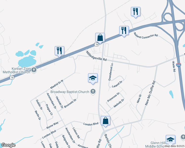 map of restaurants, bars, coffee shops, grocery stores, and more near 2321 Marlette Court in Augusta