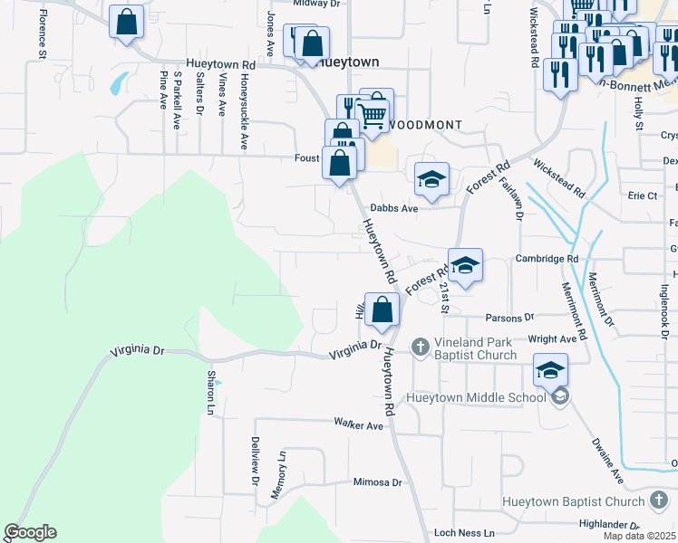 map of restaurants, bars, coffee shops, grocery stores, and more near 113 Laird Avenue in Hueytown