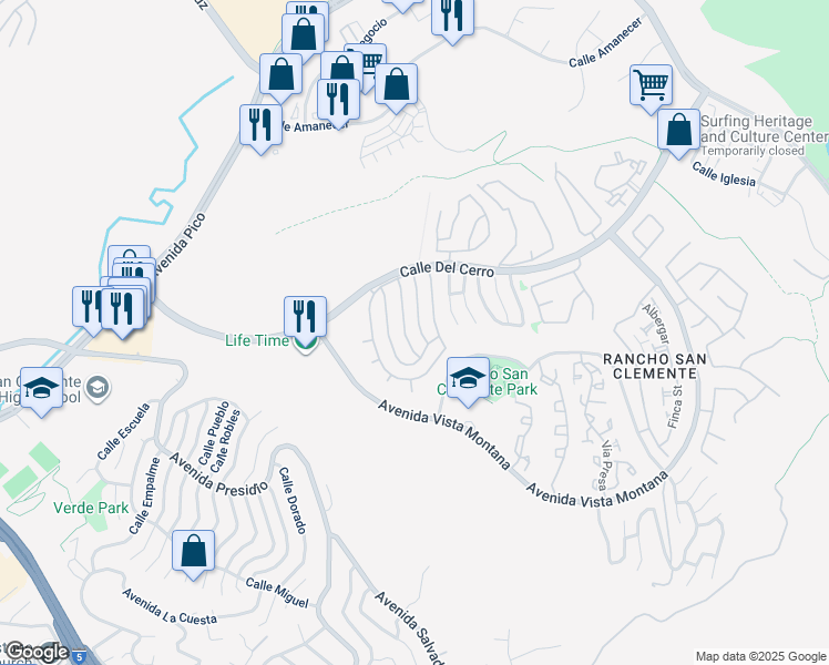 map of restaurants, bars, coffee shops, grocery stores, and more near 27 Burriana in San Clemente