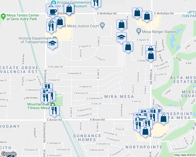 map of restaurants, bars, coffee shops, grocery stores, and more near 1510 N 48th St in Mesa