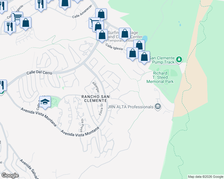 map of restaurants, bars, coffee shops, grocery stores, and more near 705 El Berro in San Clemente