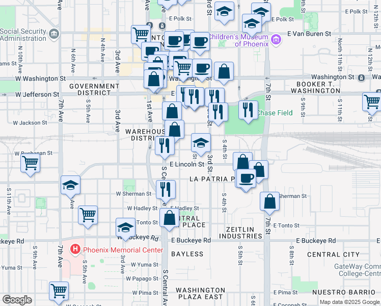 map of restaurants, bars, coffee shops, grocery stores, and more near 518 South 3rd Street in Phoenix