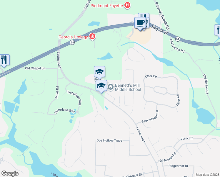 map of restaurants, bars, coffee shops, grocery stores, and more near 210 Lester Road in Fayetteville