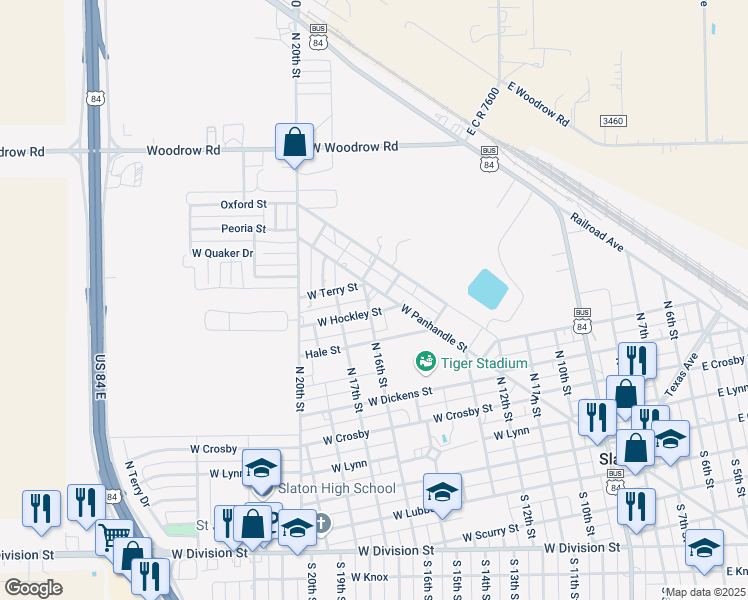 map of restaurants, bars, coffee shops, grocery stores, and more near 801 W Hockley St in Slaton