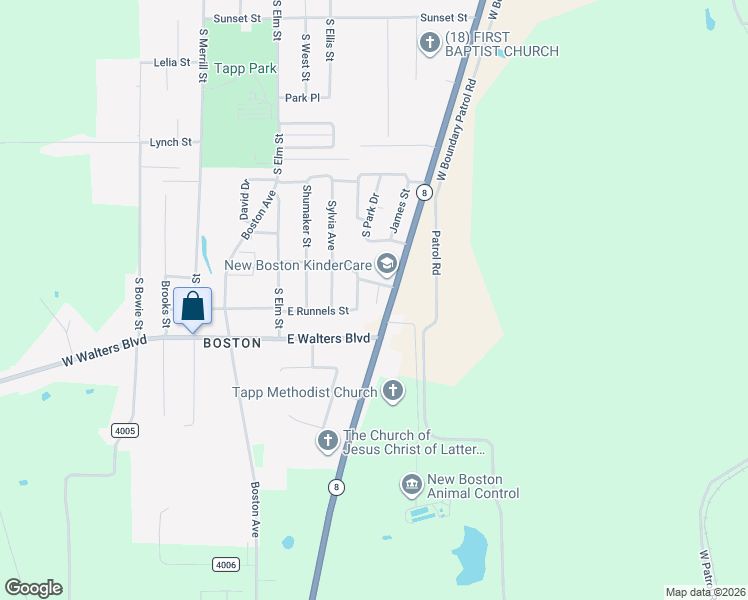 map of restaurants, bars, coffee shops, grocery stores, and more near 424 Alford Drive in New Boston