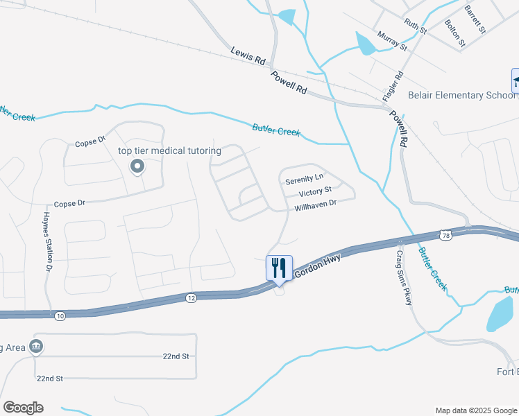 map of restaurants, bars, coffee shops, grocery stores, and more near 2806 Huntcliffe Drive in Grovetown