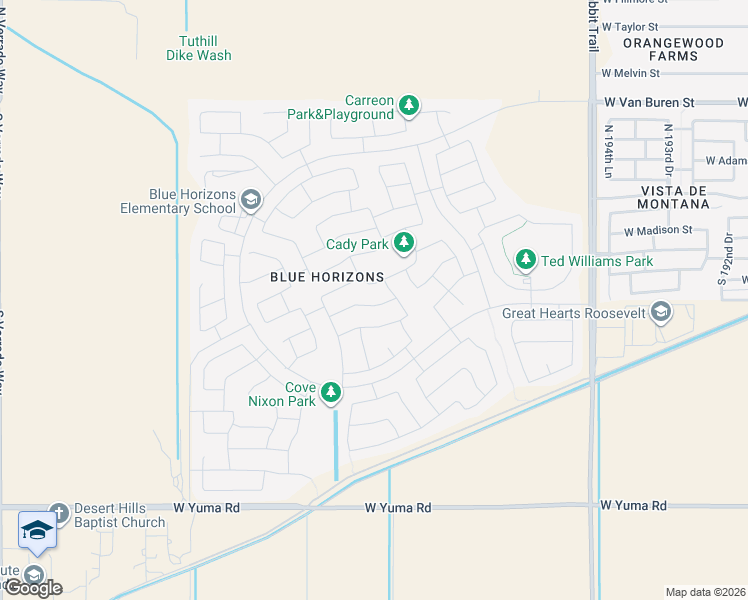 map of restaurants, bars, coffee shops, grocery stores, and more near 19872 West Moonlight Path in Buckeye