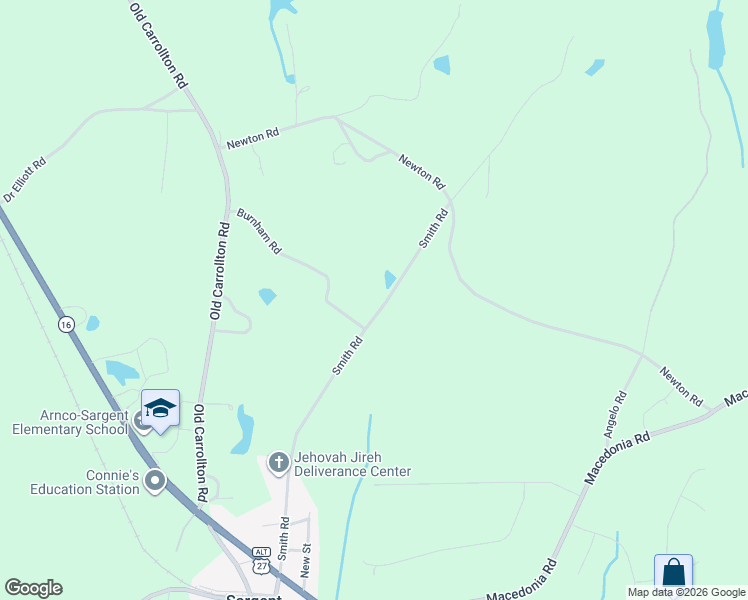 map of restaurants, bars, coffee shops, grocery stores, and more near 374 Smith Road in Newnan