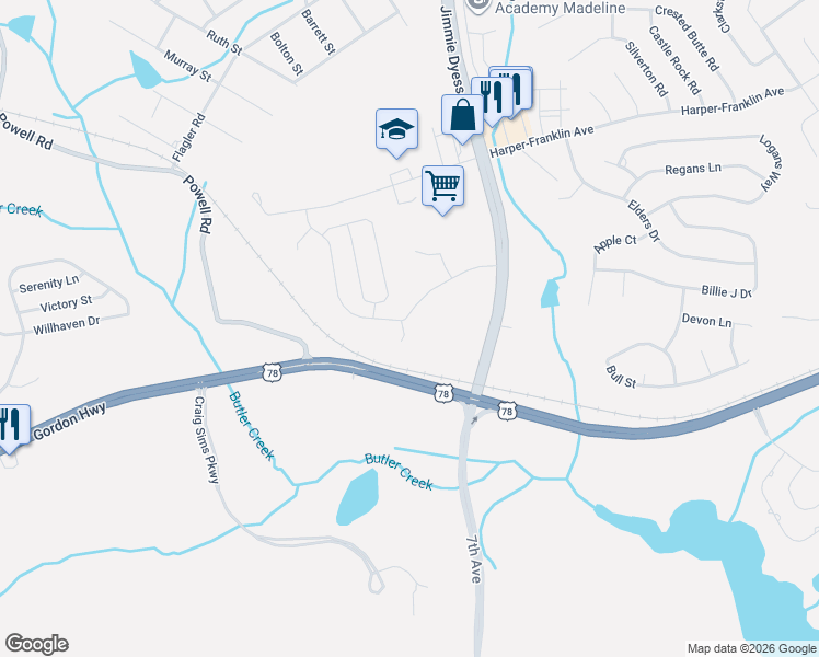 map of restaurants, bars, coffee shops, grocery stores, and more near 2593 Gordon Highway in Augusta