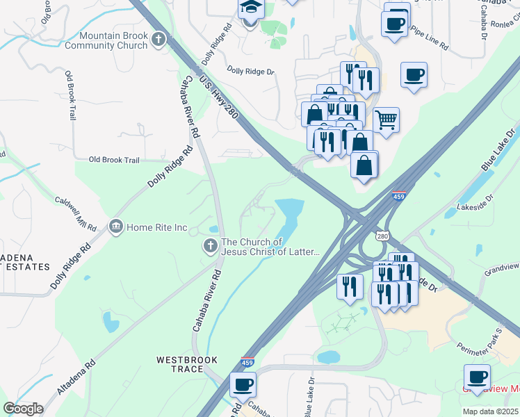 map of restaurants, bars, coffee shops, grocery stores, and more near 3090 U.S. 280 in Birmingham