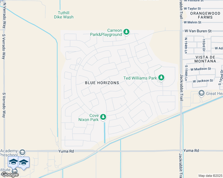 map of restaurants, bars, coffee shops, grocery stores, and more near 20001 West Harrison Street in Buckeye