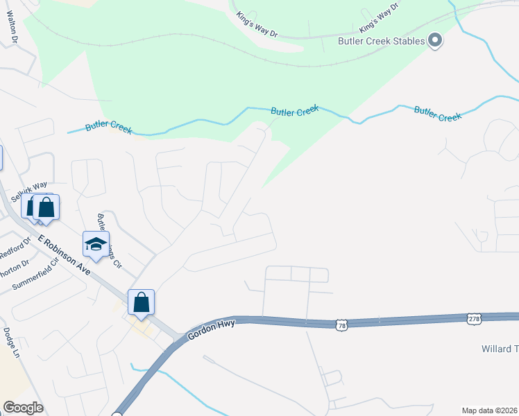 map of restaurants, bars, coffee shops, grocery stores, and more near 3030 Pepperhill Drive in Grovetown