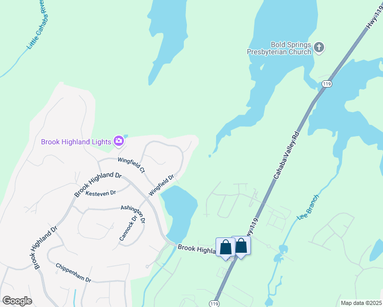 map of restaurants, bars, coffee shops, grocery stores, and more near Lake Purdy Dam Road in Birmingham