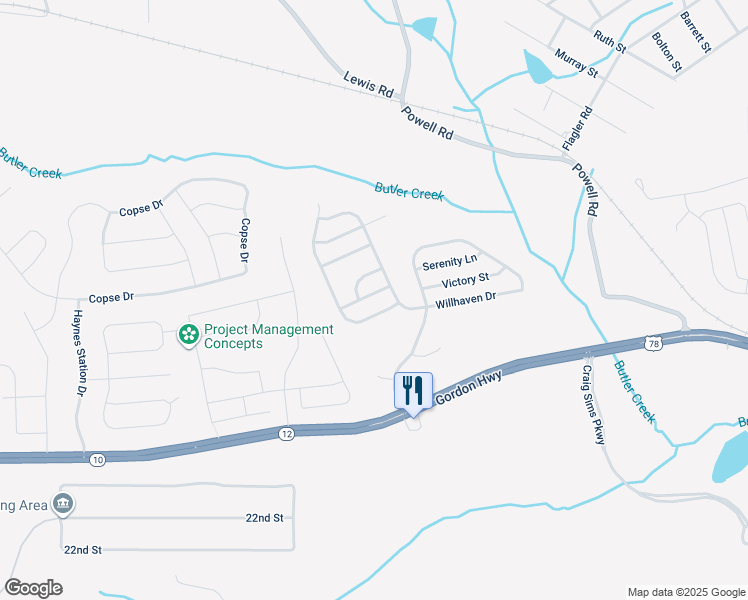 map of restaurants, bars, coffee shops, grocery stores, and more near 2801 Huntcliffe Drive in Grovetown