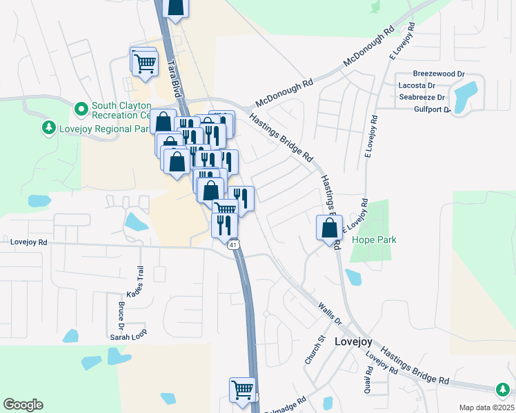 map of restaurants, bars, coffee shops, grocery stores, and more near 2389 Brianna Drive in Hampton