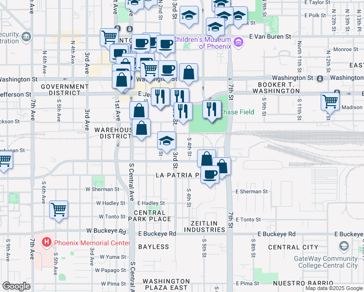 map of restaurants, bars, coffee shops, grocery stores, and more near 401 South 3rd Street in Phoenix