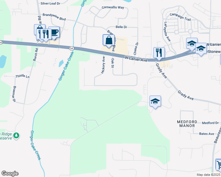 map of restaurants, bars, coffee shops, grocery stores, and more near 385 Oak Street in Fayetteville