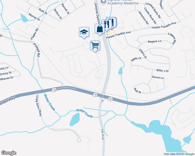 map of restaurants, bars, coffee shops, grocery stores, and more near 4005 Jimmie Dyess Parkway in Augusta