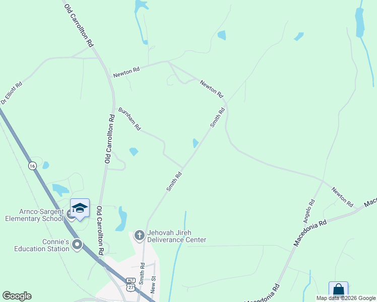 map of restaurants, bars, coffee shops, grocery stores, and more near 432 Smith Road in Newnan