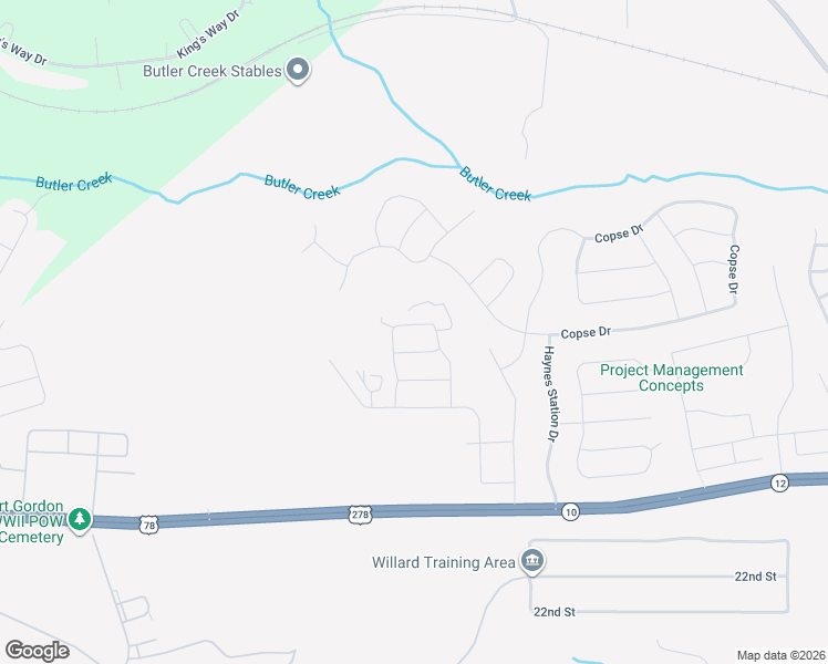 map of restaurants, bars, coffee shops, grocery stores, and more near 2111 Powell Road in Augusta