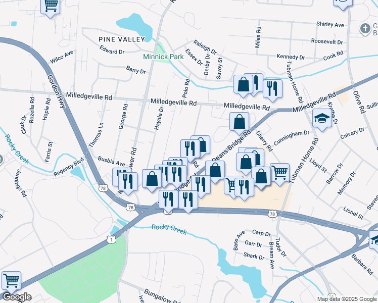 map of restaurants, bars, coffee shops, grocery stores, and more near 1931 Murphy Road in Augusta