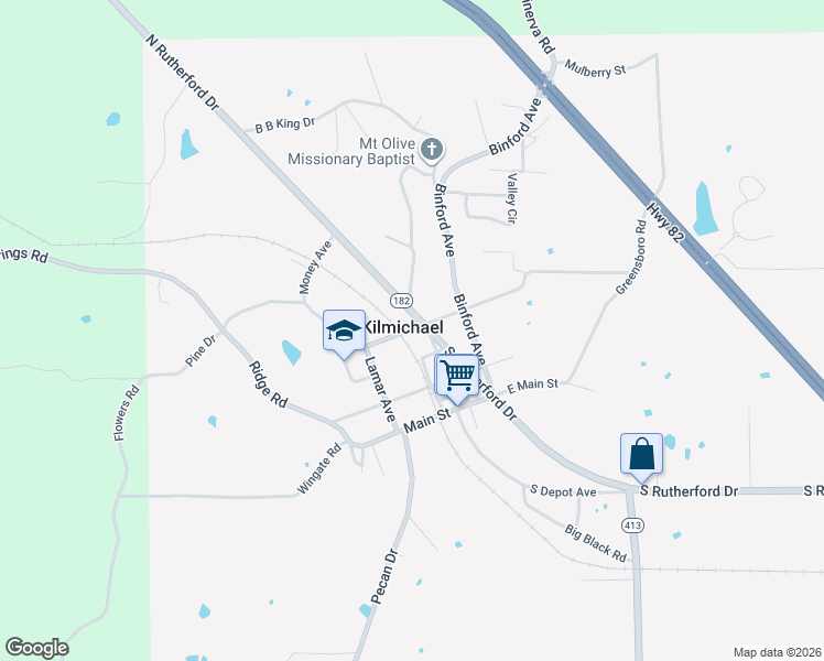map of restaurants, bars, coffee shops, grocery stores, and more near West Stone Street in Kilmichael