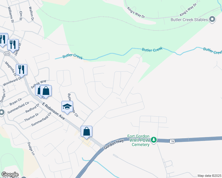 map of restaurants, bars, coffee shops, grocery stores, and more near 3043 Pepperhill Drive in Grovetown