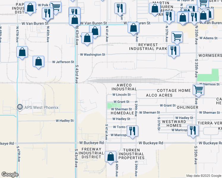 map of restaurants, bars, coffee shops, grocery stores, and more near 4030 West Lincoln Street in Phoenix